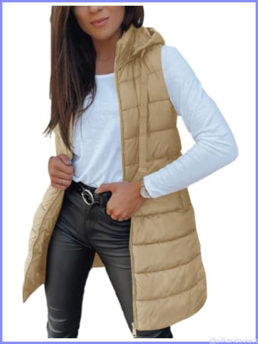 Women's Long Sleeveless Hooded Puffer Vest Quilted Winter Outerwear 100%